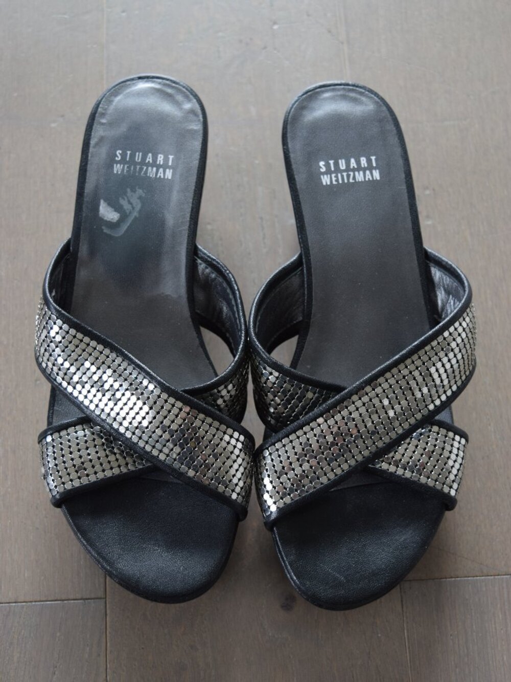 Stuart Weitzman Silver Metallic Sequin Platform Sandals